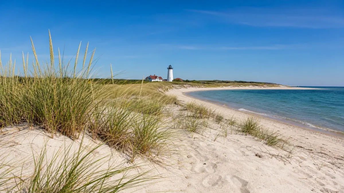 Nearby Beaches illustrated coastal lighthouse scene